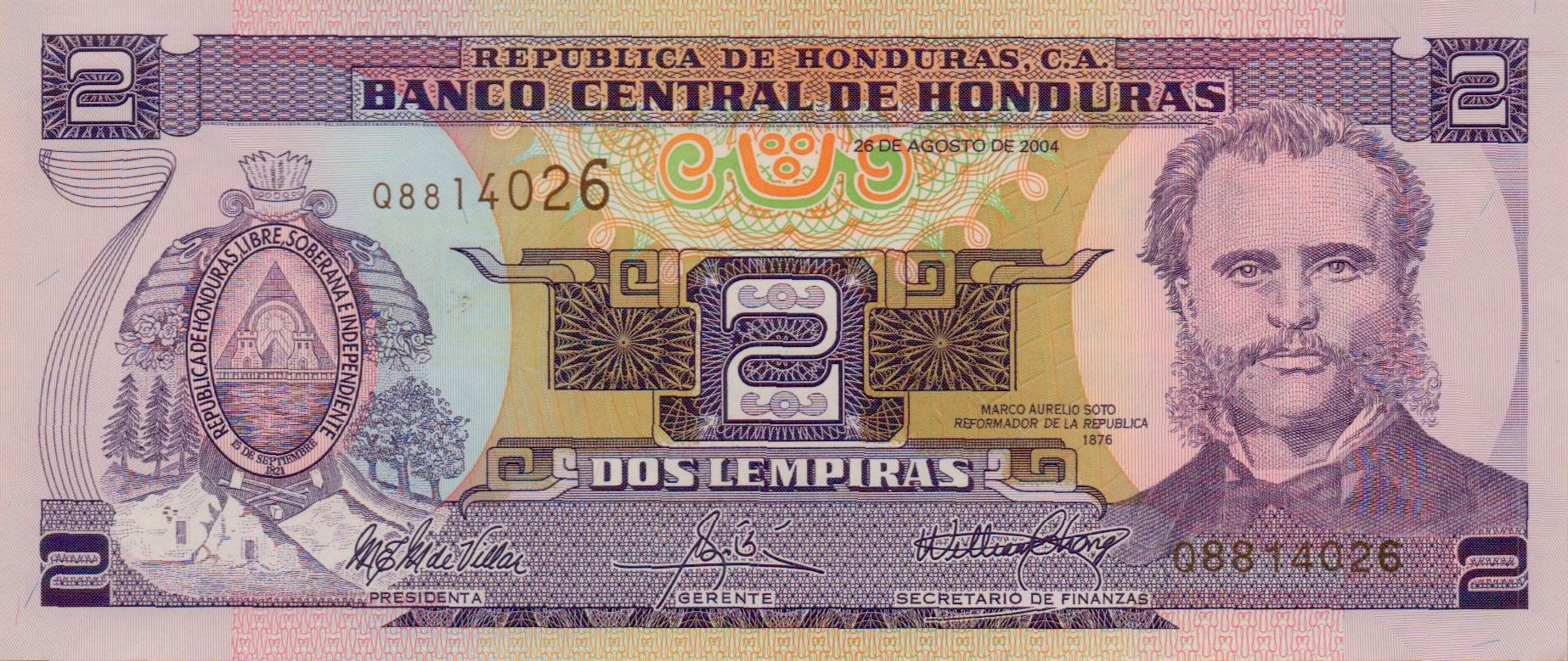 Honduras 2 2004 UNC Front P-80A/e